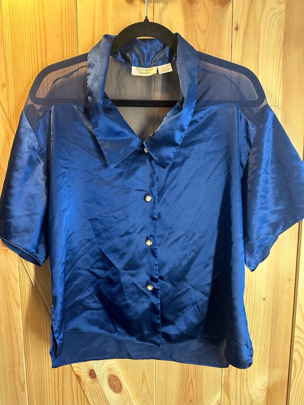 Vintage Victoria's Secret Gold Label Satin PajamaTop with Sheer Mesh Inset